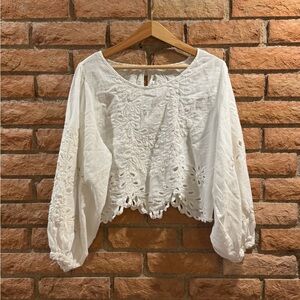 Free People Cream Embroidered Blouse
